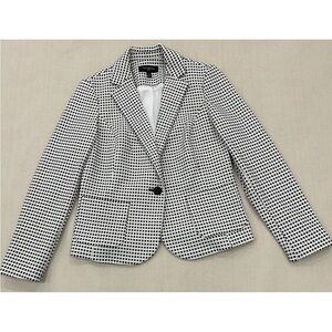 Talbots Petites Button Front Career Blazer Jacquard Black And White Lined Sz Sp